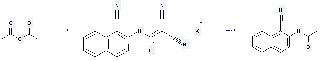 The N-(1-cyanonaphthalen-2-yl)acetamide could be obtained by the reactants of acetic acid anhydride and potassium salt of 1,1-dicyano-2-hydroxy-2-(1-cyano-2-naphthylamino)ethylene.